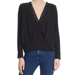 Generation Love Black Silk Parker Lace Trim Faux Wrap Blouse XL